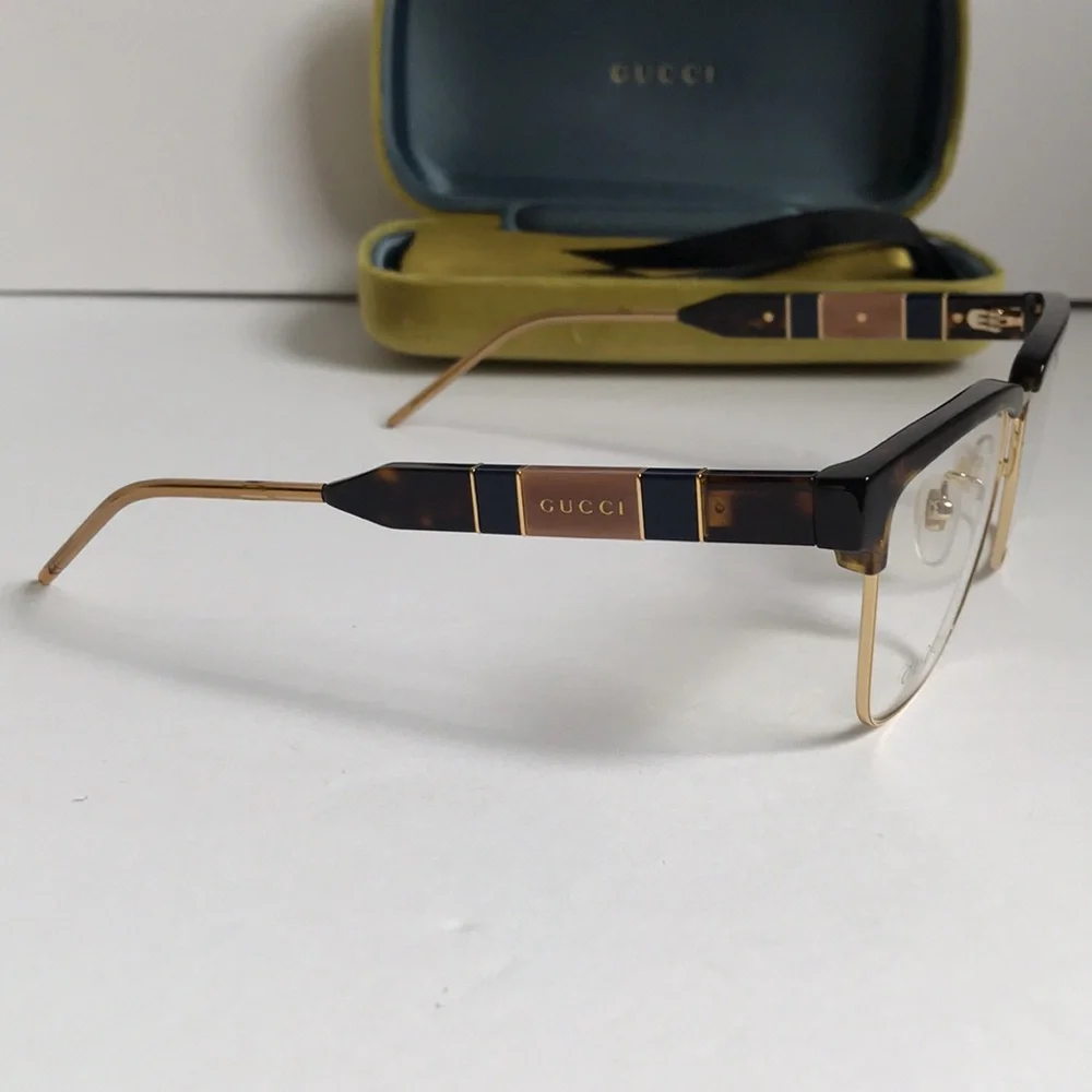 New Authentic Gucci GG0605O Men’s Tortoiseshell and Gold Optical Glasses